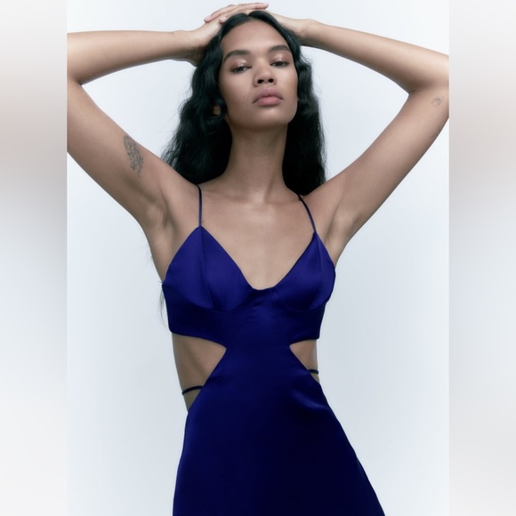 ZARA BLUE SATIN EFFECT CUT OUT DRESS - Picture 8 of 16